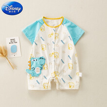 迪士尼(Disney)婴儿连体衣夏季外穿纯棉短袖2021新款男女宝宝透气薄款圆领爬服夏装外出哈衣 蓝色 90cm(建议体重20-24斤)
