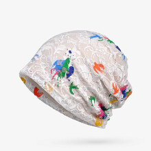 十月结晶 商场同款帽子女夏季包头帽透气薄款蕾丝头巾帽光头堆堆帽孕妇帽月子帽 白色-燕子款 均码