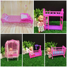 芭比娃娃套装鞋子双人床家具配件衣服欧式衣柜公主睡床卧室被子 30厘米床+4种小床+小娃娃2+被子