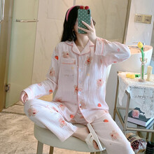 娇银纯棉月子服夏季薄透气纱布孕妇睡衣产后哺乳睡衣产妇哺乳衣喂奶衣 粉色 XL（建议120-140斤左右穿）