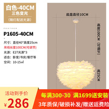 洛希 北欧吊灯卧室灯 简约现代 创意个性房间灯羽毛灯温馨浪漫婚房灯具 白色直径40cm-E27*3个-三色