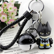 陌利 复仇者联盟钥匙扣男 蝙蝠侠卡通钥匙挂件 创意个性腰挂汽车钥匙链 黑色皮绳+黑白铃+蝙蝠侠