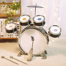 西克里 儿童架子鼓玩具1-3-6岁爵士鼓男孩敲击乐器初学者女孩电子琴麦克风音乐益智玩具宝宝生日礼物 5鼓1镲仿真加大地鼓（黑色）