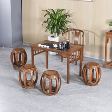 寻古红木家具非洲鸡翅木（学名：非洲崖豆木）小茶桌椅组合实木新中式泡茶桌办公室阳台茶台茶艺桌 六件套：茶桌+扶手椅+圆腿方凳