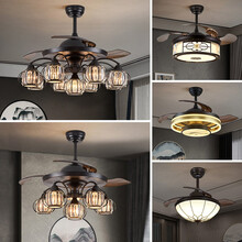 凯萨罗灯现代新中式风扇吊灯客厅水晶灯风扇灯卧室2021新中国风餐厅隐形吊扇灯工业风电扇灯CS8057 套餐7【比单买更优惠】