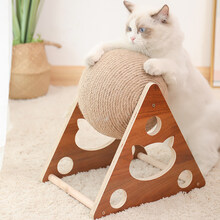 养猫必备用品猫抓板剑麻猫玩具自嗨解闷猫咪爪磨抓板用品不掉屑立式耐磨猫抓球养猫必备用品 猫抓玩具(旋转剑麻球+木质三角架)
