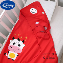迪士尼喜庆包被适合刚出生小孩新生婴儿抱被初生包被夏季薄款纯棉宝宝包裹用品春秋裹布包巾襁褓 夏季款 中国红 德芙牛 90x90cm