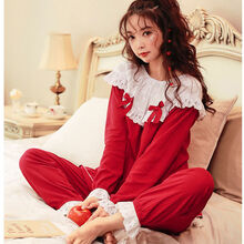 月子服韩版睡衣女春秋长袖薄款纯棉两件套装秋冬季全棉宽松可外穿家居服 A18543浪漫款 M