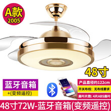 客厅吊扇大风力隐形家用吊扇灯卧室餐厅风扇灯一体带灯电扇吊灯 2005A款-48寸变光-蓝牙音箱(变频遥控)