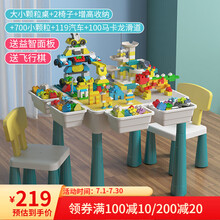 思比睿 儿童玩具兼容乐高大小颗粒积木桌子拼装男女孩玩具桌多功能画画面板学习桌节日礼物六一儿童节礼物 马卡龙大小颗粒桌+2椅子+增高收纳+700小颗粒+