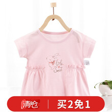 欢喜小熊 女宝宝夏装薄款连衣裙婴儿纯棉时尚短袖公主裙新款洋气女装吊带裙 萌兔-粉T28 90cm