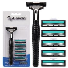 英吉利老式剃须刀手动刮胡刀 胡须刀须刨刀片 男士手动刮脸刀 品峰 双层刀片1柄6刀头