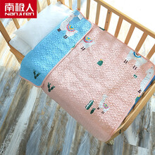 南极人母婴 韩国多用全棉密道垫斜纹绗缝卡通幼儿园儿童纯棉床单小孩床垫 米白色 粉羊驼B70*100