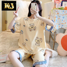 法国KJ舒适牛奶丝月子服夏季薄款短袖产后7月份哺乳夏天新款居家服孕妇睡衣8 92004 XXL(建议 140 - 160 斤)