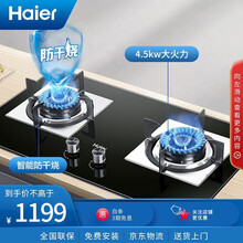 海尔（Haier）燃气灶 蓝焰猛火 熄火保护煤气炉 专利智能防干烧灶具双灶 天然气液化气可选 QE9B1-4.5KW天然气(12T)
