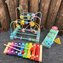 婴儿玩具6-12个月宝宝绕珠串珠儿童积木1-3周岁2男女孩早教 马卡龙绕珠+套柱+敲琴