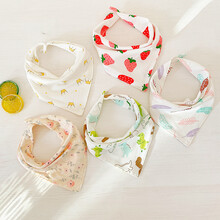 口水巾婴儿夏天纯棉4条装 婴儿口水巾宝宝三角巾新生儿围嘴围兜四季款秋喂奶巾 5条装三角巾 金冠紫叶系