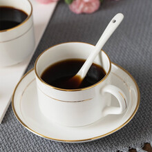 乐享 咖啡杯套装陶瓷欧式牛奶杯3件套 金边咖啡杯