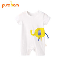pureborn博睿恩新生儿连体衣男女宝宝棉可爱动物造型爬服2021夏新品 本白 1-2岁