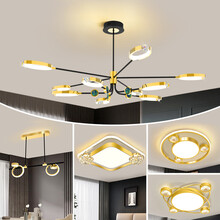 vvs美学灯 【套餐包安装】网红款灯具套餐客厅灯吊灯北欧led水晶客厅现代金色轻奢大气客厅大灯灯饰 三室两厅无极调光【包安装+到手价3388】