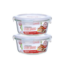 乐扣乐扣（locklock） 乐扣乐扣耐热玻璃饭盒 大容量微波炉便当盒保鲜盒 圆形上班族 650ml 2只