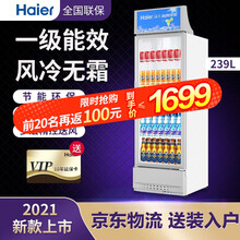 海尔展示柜风冷无霜冰箱 立式商用冷藏柜保鲜饮料啤酒单玻璃门市陈列冰柜 239升独立灯箱+双层门】