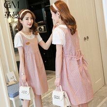 革曼 孕妇装夏装2021新款孕妇连衣裙假两件上衣怀孕期中长款孕妇裙宽松韩版潮妈短袖夏天裙子 红色 XXL(建议140-165斤)