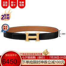 Hermes爱马仕皮带男H扣双面腰带小牛皮革金色拉丝皮带男式商务休闲奢侈品礼物腰带 黑色/金色 90