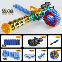 儿童礼物玩具枪益智加特林可发射弹链软弹枪吃鸡套装手自一体电动突击步抢玩具男孩生6-8-10-12岁 加大版加特林-幻彩皮肤【36软弹+30弹壳】