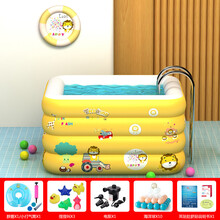 古仕龙儿童游泳池加厚超大号家用小孩婴儿游泳桶戏水池户外宝宝泡澡桶浴缸可折叠充气游泳池 180cm四层水池【黄色】