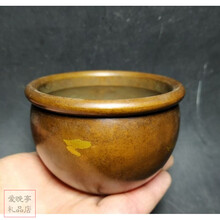 古玩文玩老物件收藏 古玩古董老铜器杂项收藏仿古黄铜紫皮色素面小缸聚财缸摆件老物件
