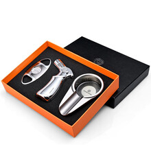 雪茄剪刀四直冲防风雪茄打火机烟灰缸烟具套装礼盒 豪装银色