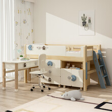 七叶木实木儿童中高床男孩女孩带书桌半高床多功能储物儿童床 中高床裸床+床垫 1200*1900
