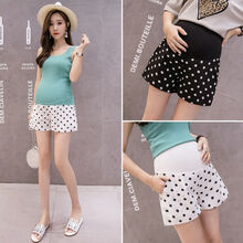 孕妇短裤夏季时尚款潮妈外穿裤子夏装薄款打底裤雪纺宽松阔腿热裤 黑色波点短裤 XL 115-140斤