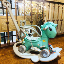 【加大号五用】摇摇马木马儿童男孩女孩早教益智婴儿玩具0-1-3岁宝宝生日礼物多功能滑行车 神马蓝色-【靠背+推杆+护栏】