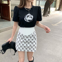 敏潮格伦字母印花半身孕妇裙夏季新款高腰显瘦设计感a字潮妈包臀裙子短裙 白色 M