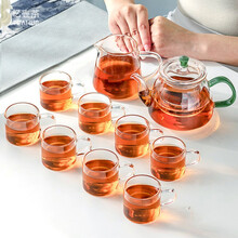 忆壶茶 整套茶具耐热加厚玻璃茶壶套装家用功夫茶杯具带过滤泡茶壶花茶壶茶杯套装公道杯茶滤器茶具 茗静壶10件套