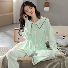 七采雏菊 纯棉月子服春秋孕妇睡衣产后哺乳喂奶衣大码孕妇装纯色简约优雅孕妇家居服夏四季孕妇装 S7564果绿色纯棉套装 M码（80-110斤内合适）