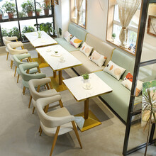 迪之美 奶茶甜品店咖啡厅简约清新小吃店汉堡店餐吧靠墙卡座沙发桌椅组合 卡座（浅绿） 官方标配