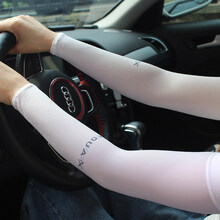 冰防晒女男袖套手袖紫外线冰丝护臂手臂套袖夏季薄款手套开车袖子 均码-白色/无指