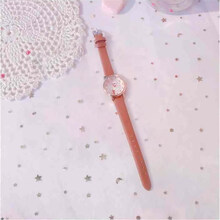 儿童手表防水防摔女孩中小学生韩版可爱少女指针式卡通电子石英表 咖带