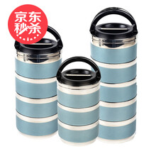 信得意 304不锈钢保温饭盒多层大容量保温桶大号上班族学生便携手提便当饭盒 北欧蓝色 五层【‘304材质层层防溢】