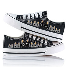 迪士尼Disney2021潮学生鞋子手绘童鞋儿童帆布鞋女童布鞋春夏季休闲鞋男童板鞋高档 低黑小猫小孩子夏天穿的 30小孩子夏天穿的