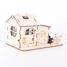 儿童拼装益智玩具玩具七彩发光灯小屋diy木质小房子stem科技小制作