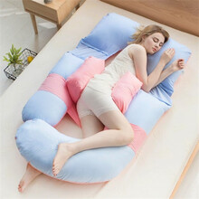 孕妇枕护腰侧睡枕头侧卧枕靠枕孕期g型睡枕托腹u枕睡觉抱枕 棉蓝粉色+可调节拆洗