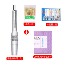 AEM 四头采血笔点刺血针笔全自动铝合金拔罐刺络医用一次性无痛放血笔泻血器排瘀家用放血针连续泄血4针 银色四头采血笔+200针+泻血图+棉签一包