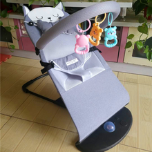 婴儿哄娃神器哄宝摇摇椅宝宝哄睡摇篮椅宝宝安抚椅平衡躺椅可调节 卡通猫灰色加音乐【四季通用】 加【找客服备注玩具架颜色】加蚊帐棉垫