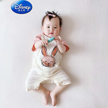 迪士尼高端童装童装可爱韩版风爬服4网红婴儿短袖连体衣服夏季薄款哈衣3个月男6女宝宝夏装超萌可爱0 短袖平角粉兔子 偏小1个码数 73cm(建议13-15斤)