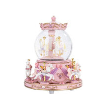 生日礼物女生闺蜜创意旋转木马音乐盒八音盒礼物送女生水晶球摆件 八马彩灯自喷雪花【天鹅湖】内外旋转