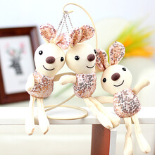 可爱小兔子公仔亮片兔毛绒玩具包包配饰服装挂件小号玩偶娃娃兔子 亮片兔三只装 20厘米